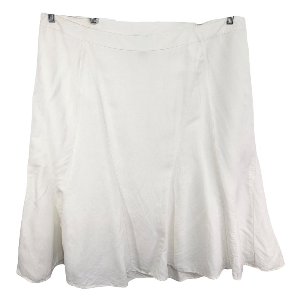 Catherines Plus Size 26W 28W Midi Skirt 3X White Linen A-Line Flared Elastic 641